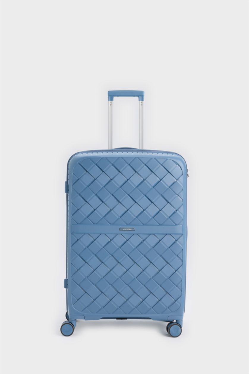 Kadın Lacivert Büyük Unisex Sert Kapaklı Çekçekli Büyük Boy Valiz