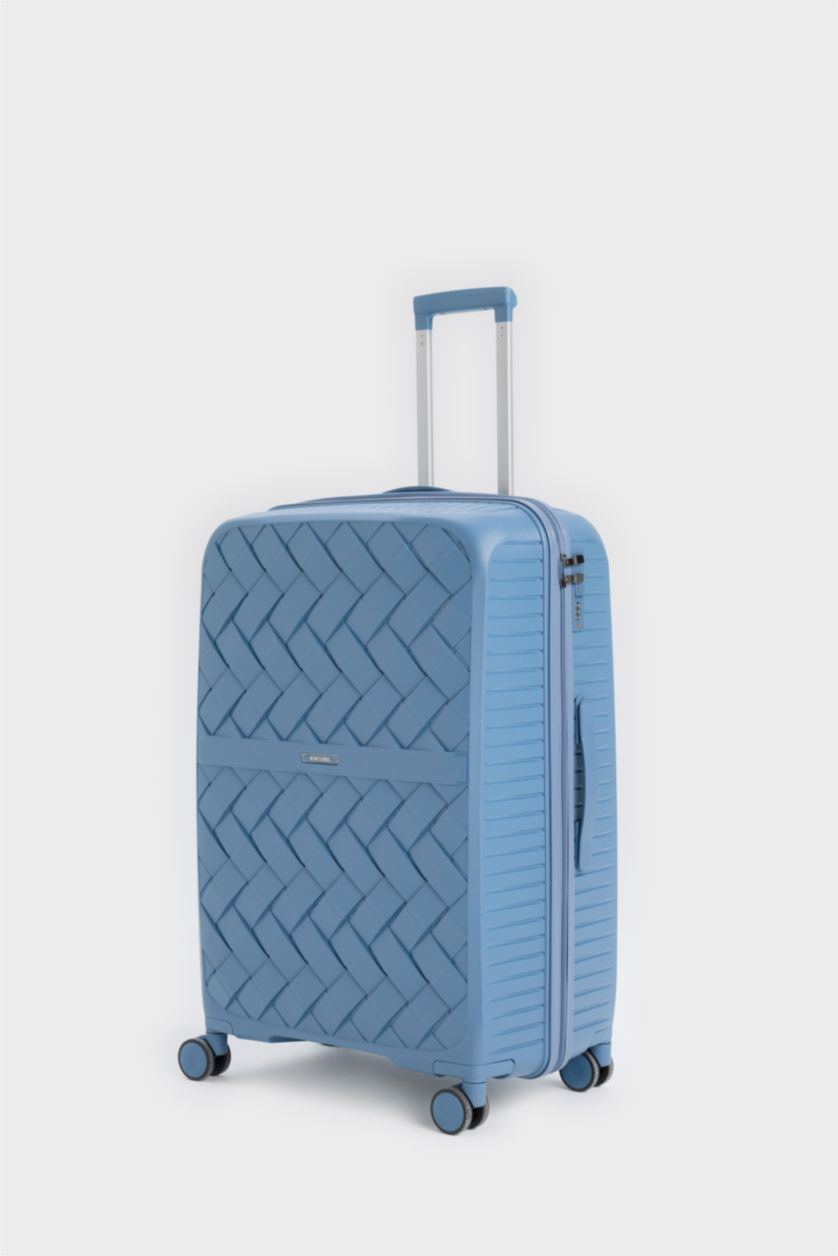 Kadın Lacivert Büyük Unisex Sert Kapaklı Çekçekli Büyük Boy Valiz