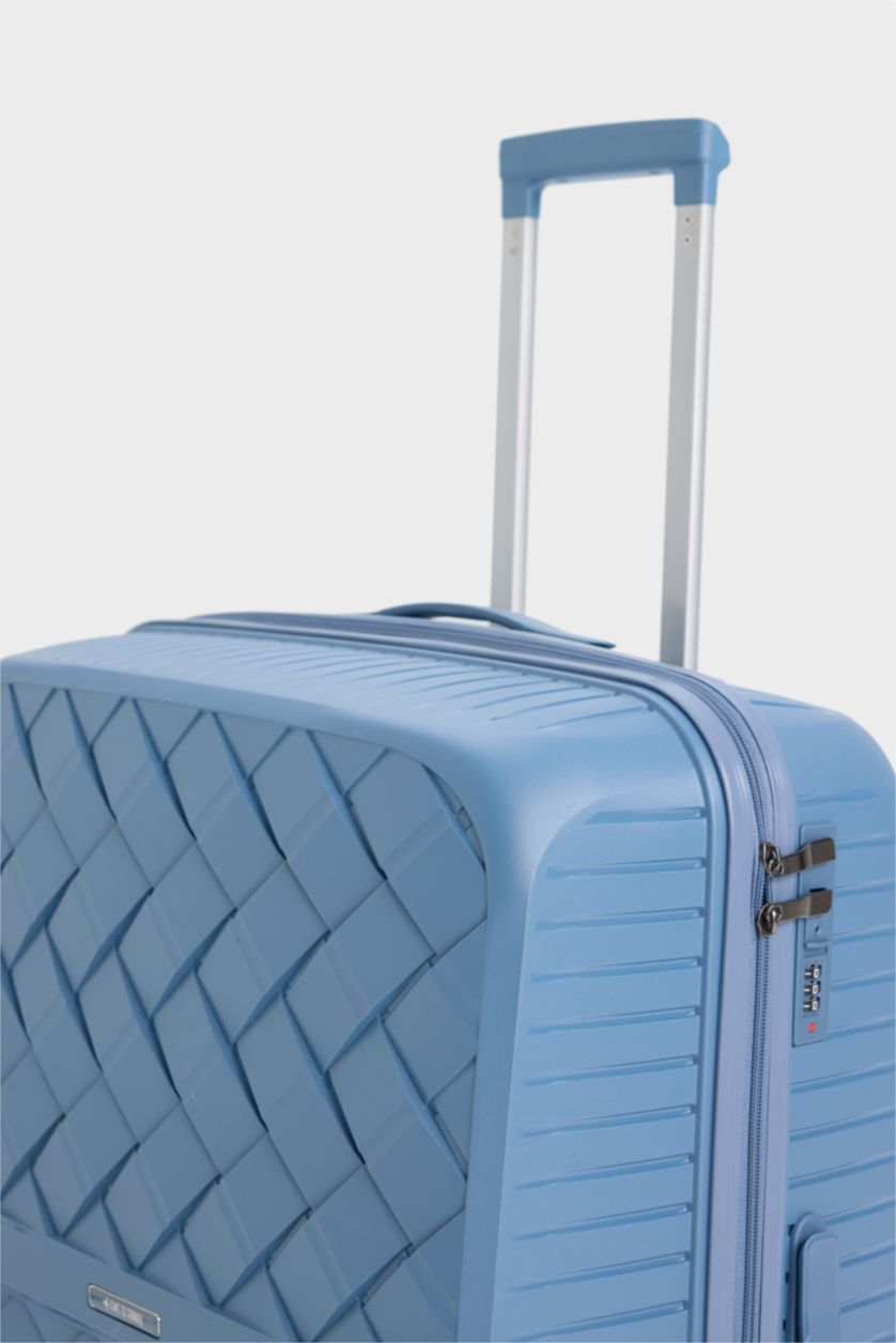 Kadın Lacivert Büyük Unisex Sert Kapaklı Çekçekli Büyük Boy Valiz