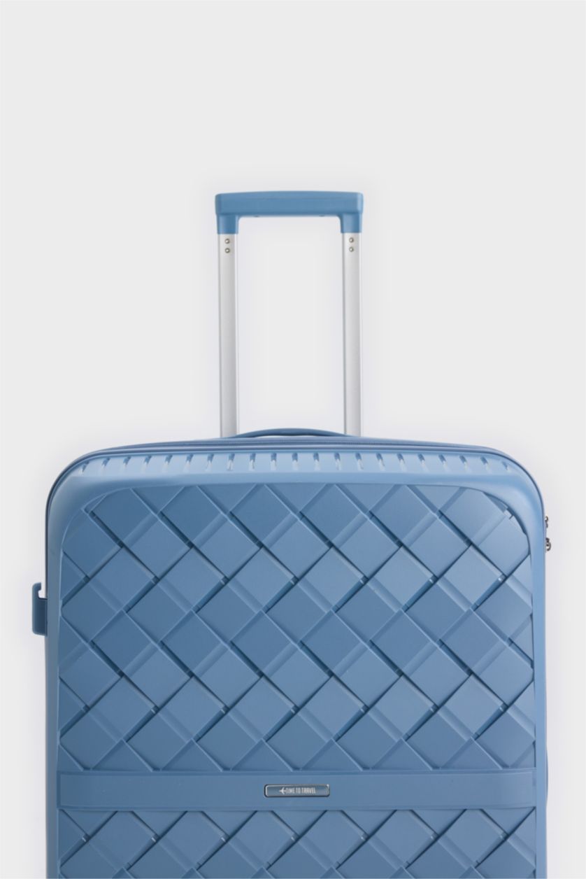 Kadın Lacivert Büyük Unisex Sert Kapaklı Çekçekli Büyük Boy Valiz