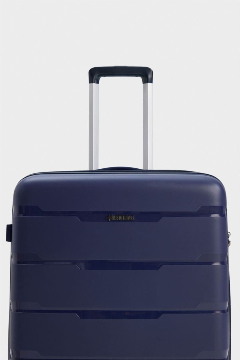 Kadın Lacivert Büyük Unisex Sert Kapaklı Büyük Boy Valiz