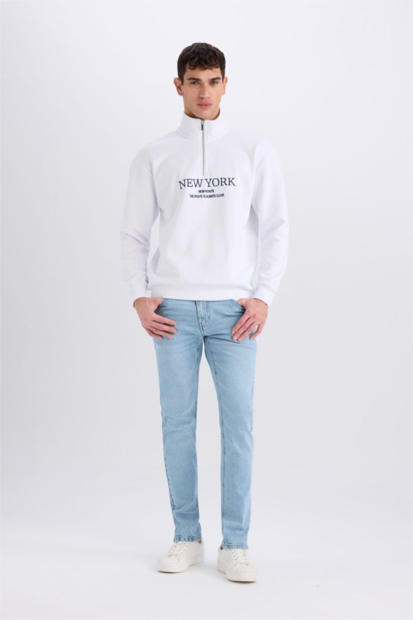 Erkek Beyaz Boxy Fıt Sweatshirt