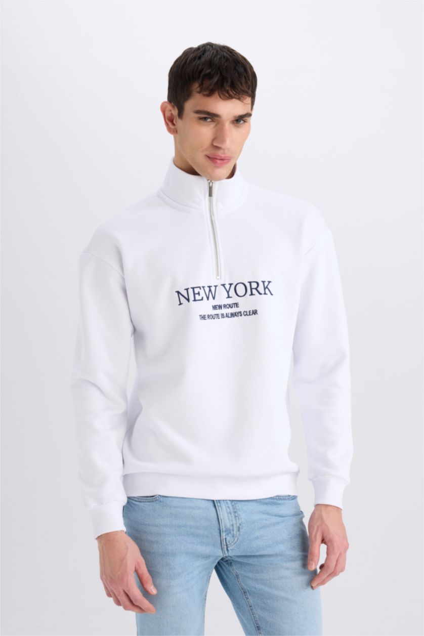 Erkek Beyaz Boxy Fıt Sweatshirt