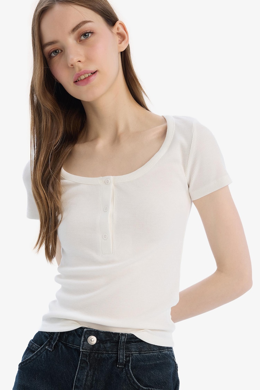 WOMAN Ecru Slim Fit Camisole Short Sleeve T-Shirt