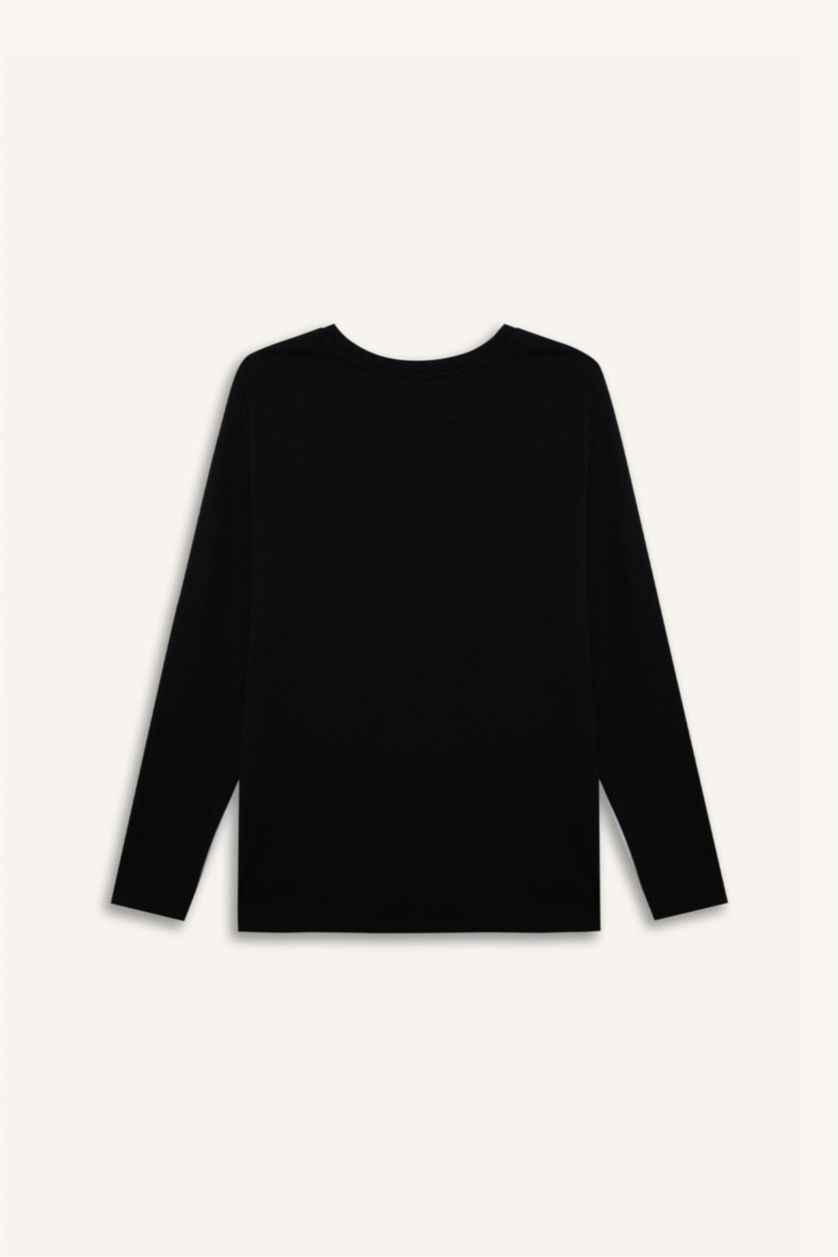 Woman Black Traditional Regular Fit Crew Neck Glitter T-Shirt