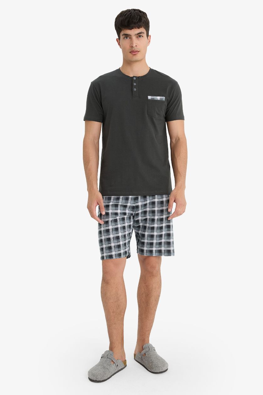 Man Anthracite Regular Fit Top Shorts 2 Piece Pajama Set
