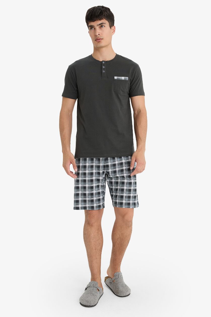 Man Anthracite Regular Fit Top Shorts 2 Piece Pajama Set