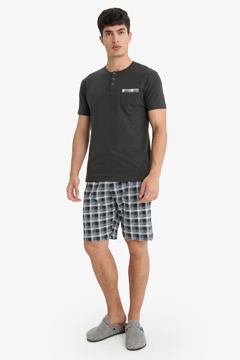 Man Anthracite Regular Fit Top Shorts 2 Piece Pajama Set