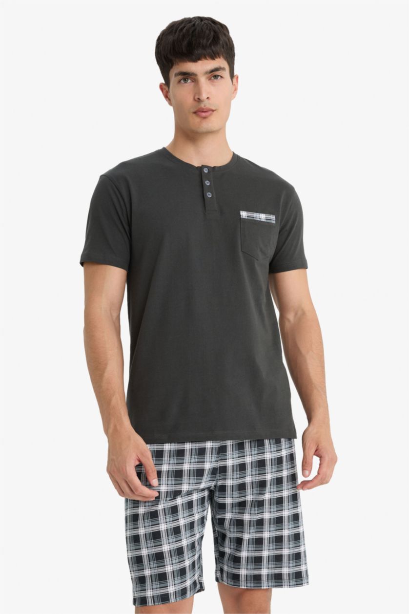 Man Anthracite Regular Fit Top Shorts 2 Piece Pajama Set