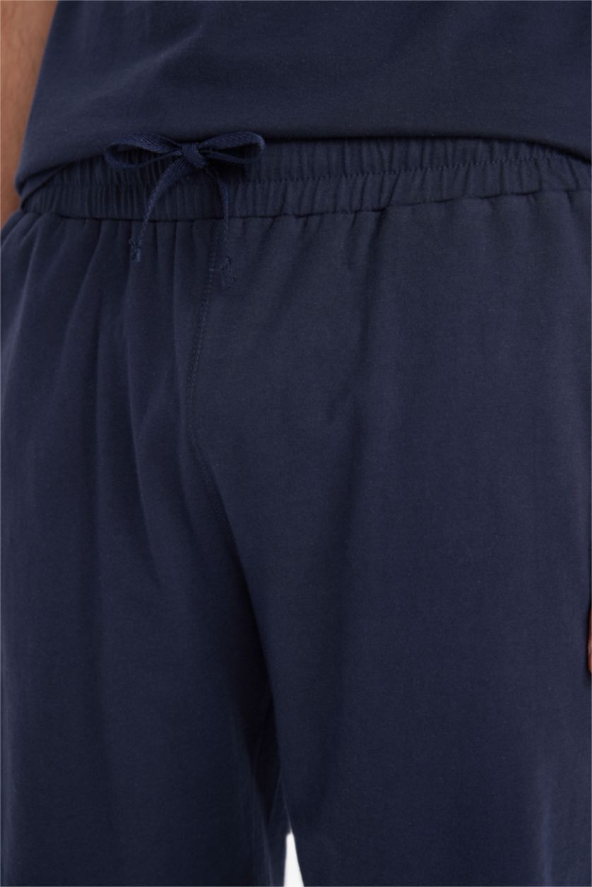 Erkek Lacivert Regular Fit Pijama Takımı Baskılı Kısa Kollu Üst Şort