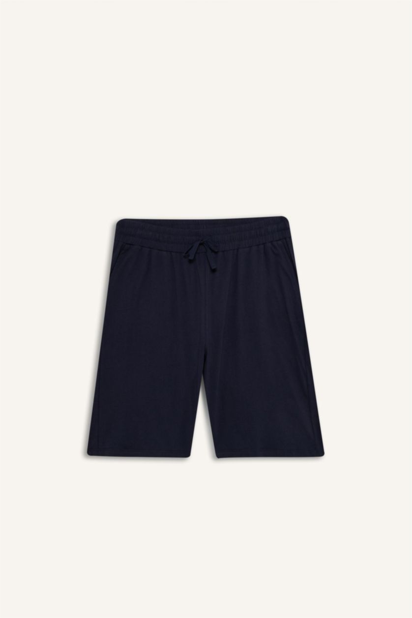 Erkek Lacivert Regular Fit Pijama Takımı Baskılı Kısa Kollu Üst Şort