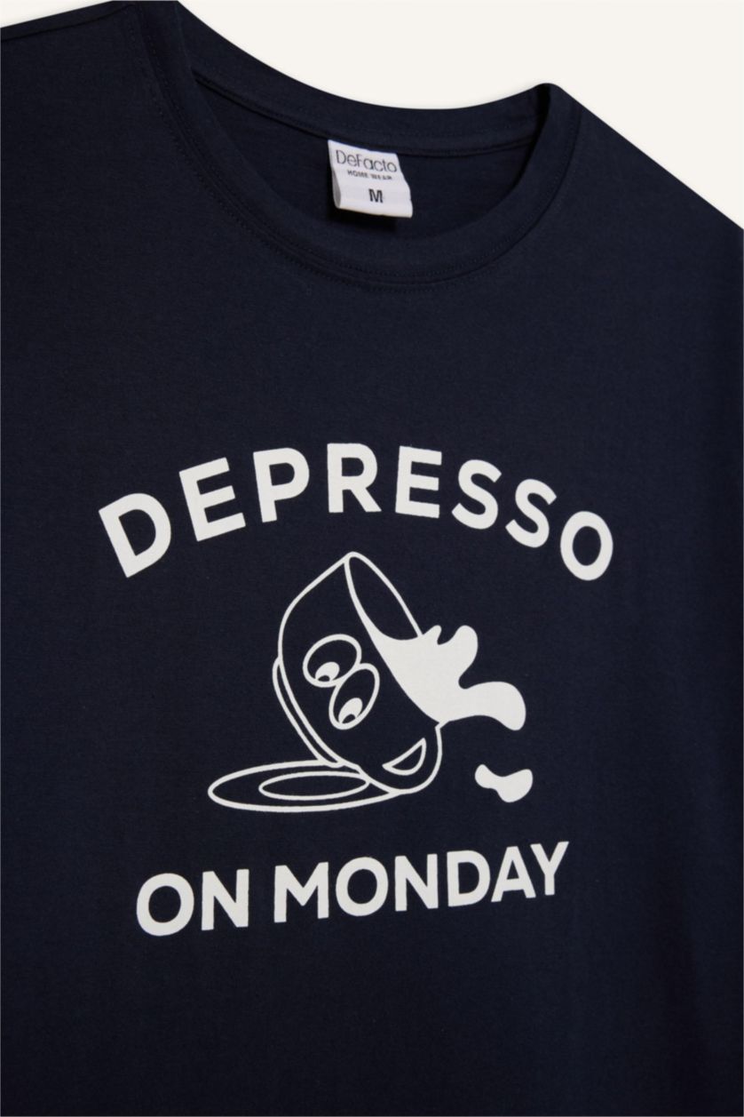 Erkek Lacivert Regular Fit Pijama Takımı Baskılı Kısa Kollu Üst Şort