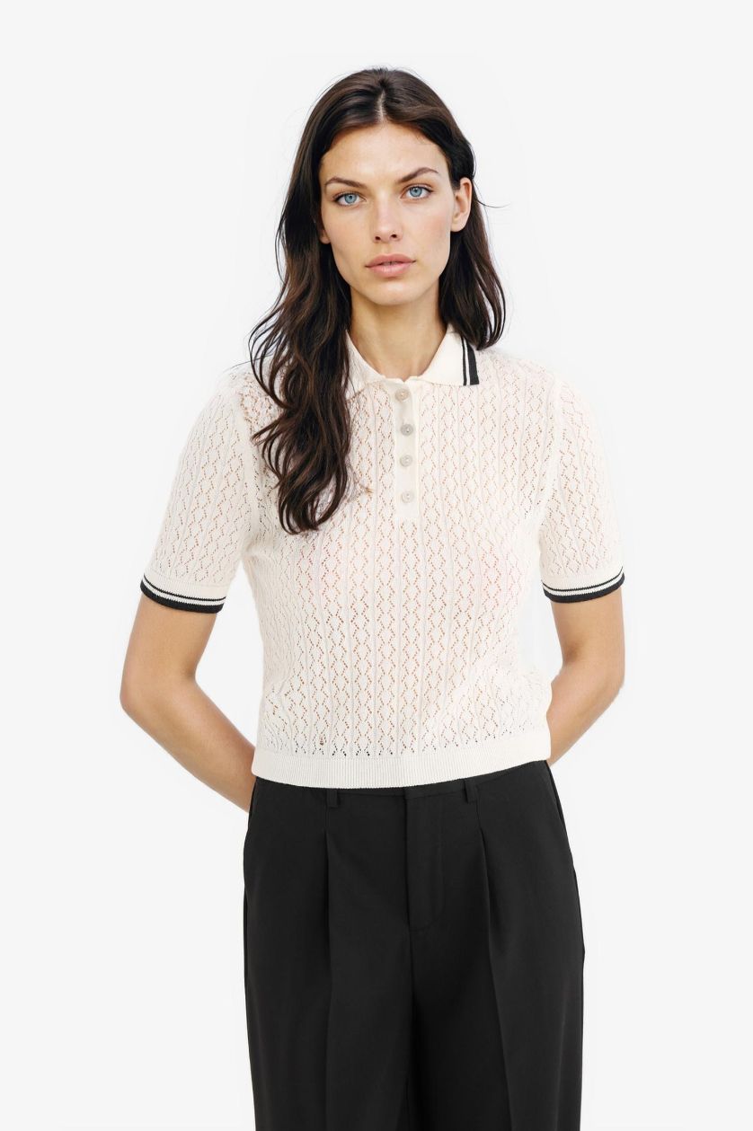 نساء بيج فاتح بلوز صوف نص ردن قصة عادية بياخة بولو