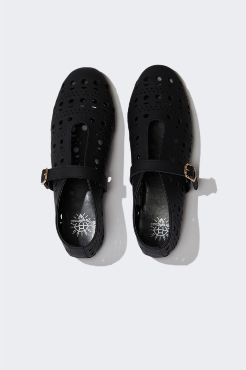 Woman Black Woman Single Strap Ballerina Flat Shoes