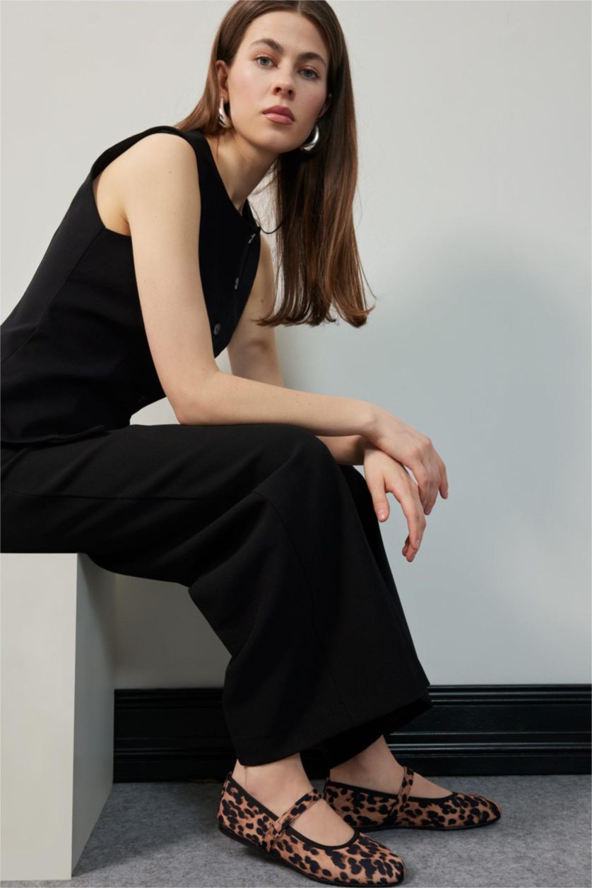 Woman Karma Woman Leopard Patterned Single Strap Ballerina Flat Shoes