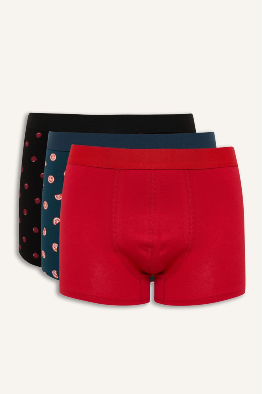 Erkek Koyu Yeşil Regular Fit Meyve Desenli 3'lü Boxer