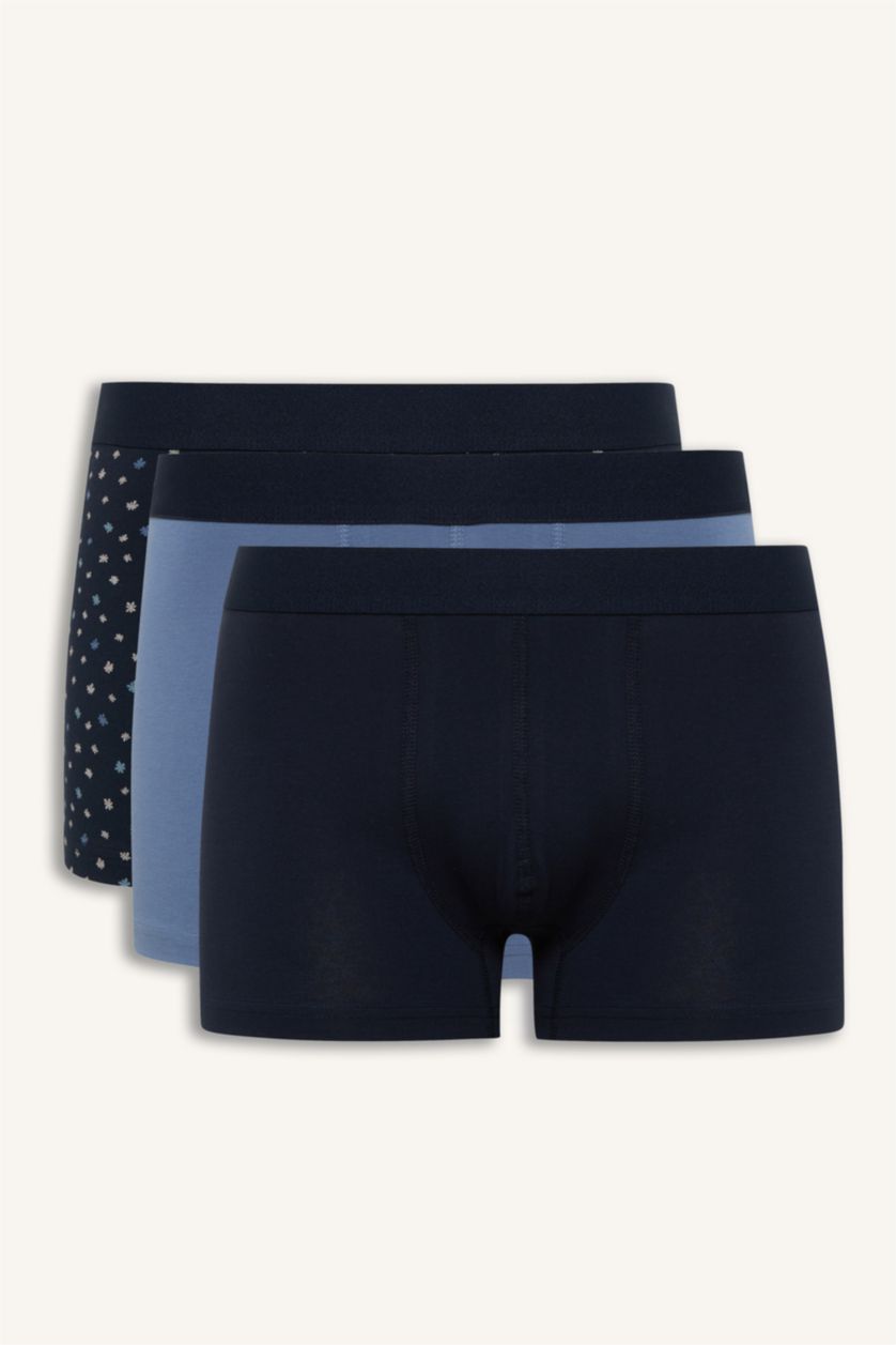 Erkek Lacivert Regular Fit Çiçekli 3'lü Boxer