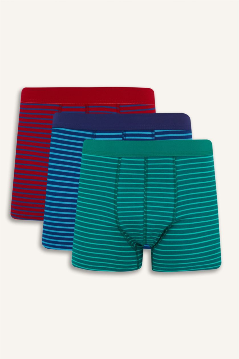 Erkek Koyu Mavi Regular Fit Çizgili 3'lü Boxer