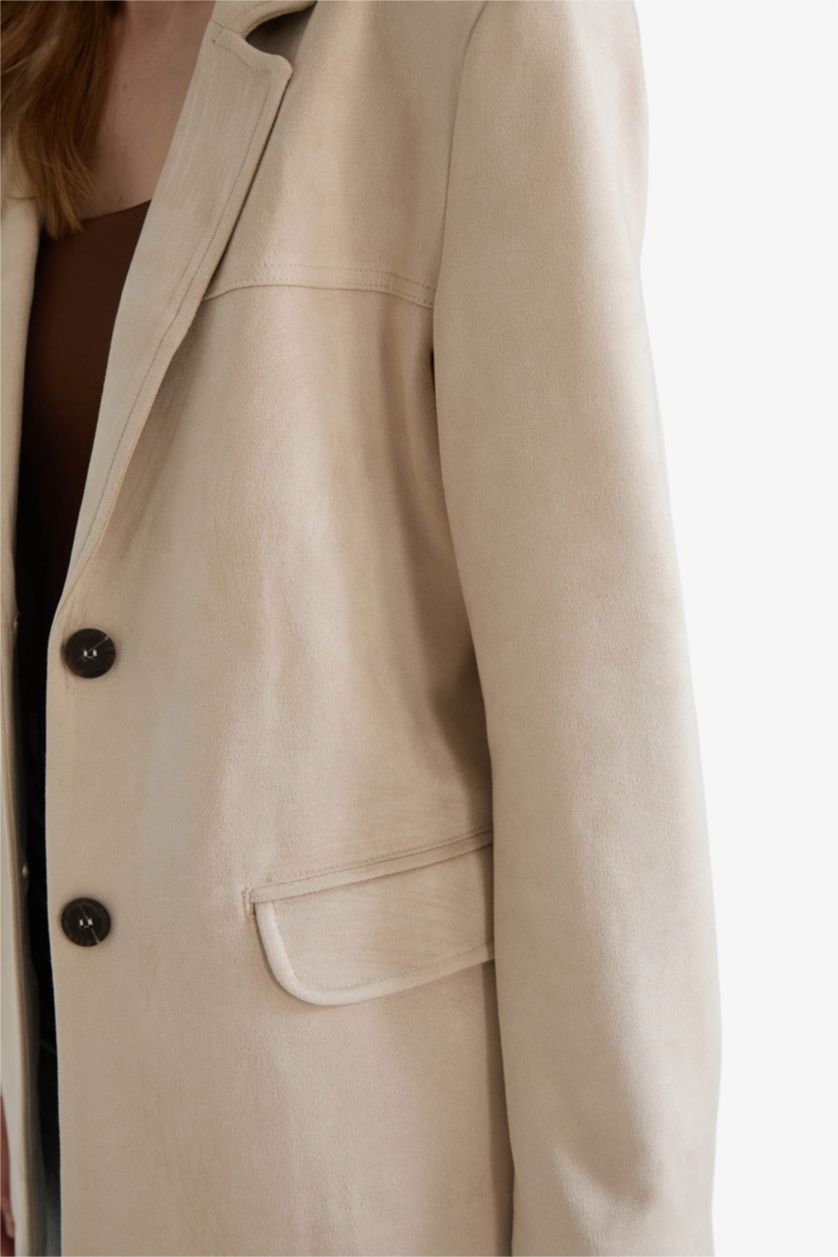 WOMAN Beige Regular Fit Jacket Collar Suede Blazer