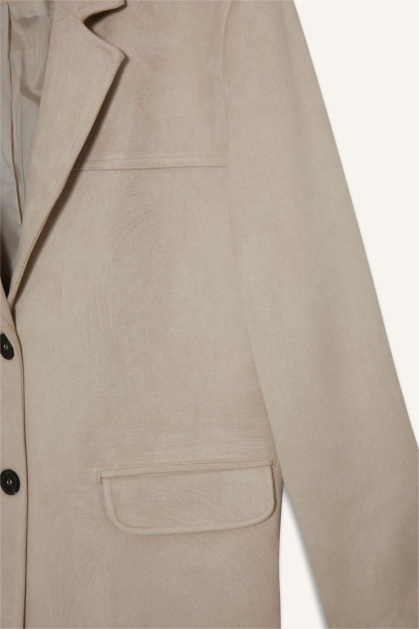 WOMAN Beige Regular Fit Jacket Collar Suede Blazer
