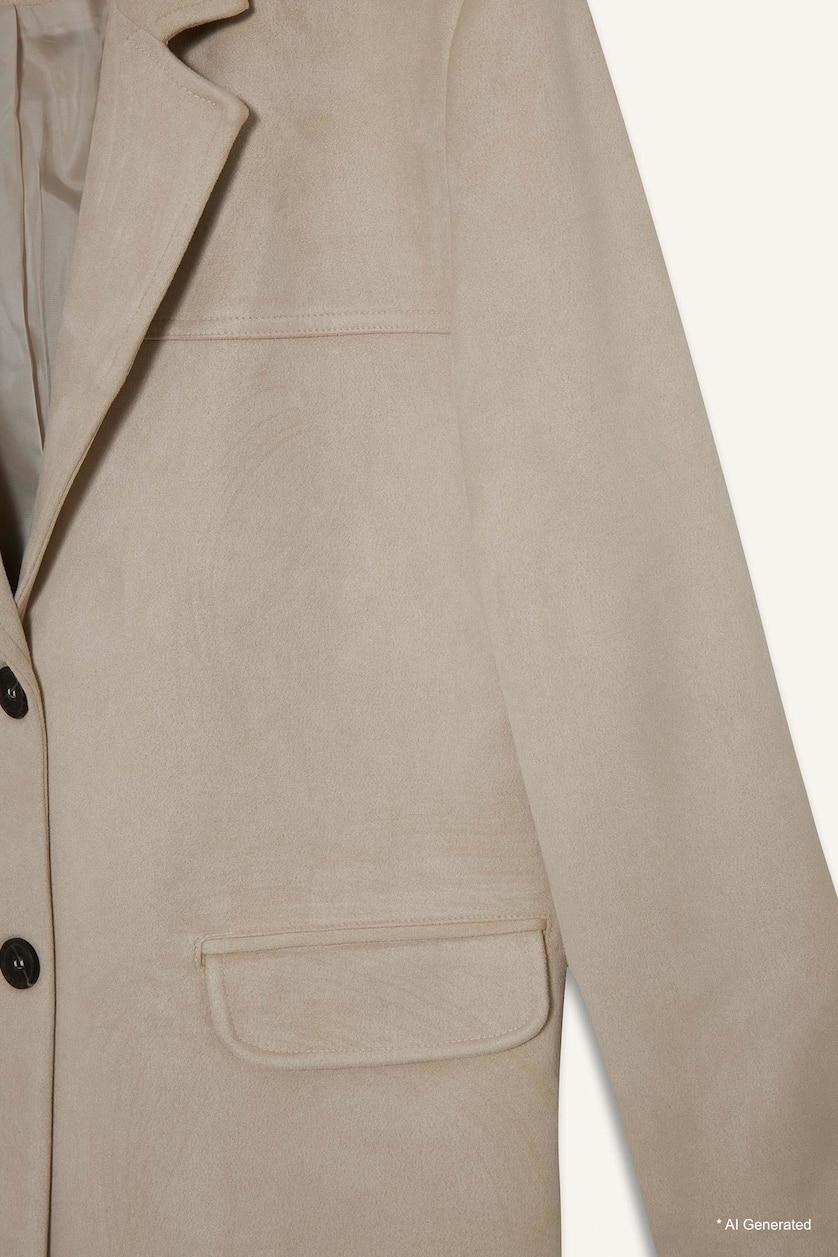 WOMAN Beige Regular Fit Jacket Collar Suede Blazer