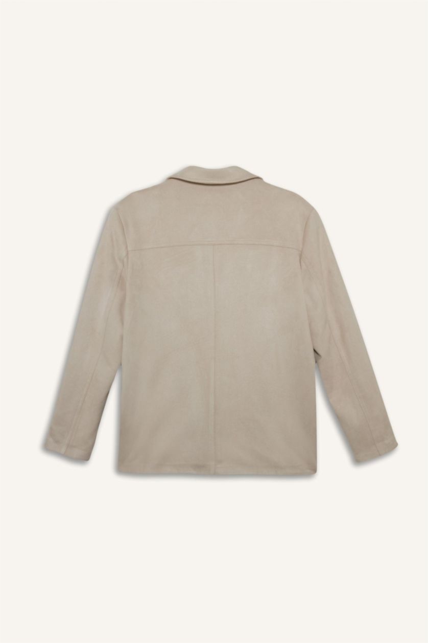 WOMAN Beige Regular Fit Jacket Collar Suede Blazer