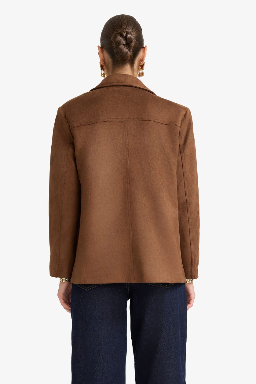 حريمي بني فاتح بليزر شمواه قصة عادية بياقة جاكيت