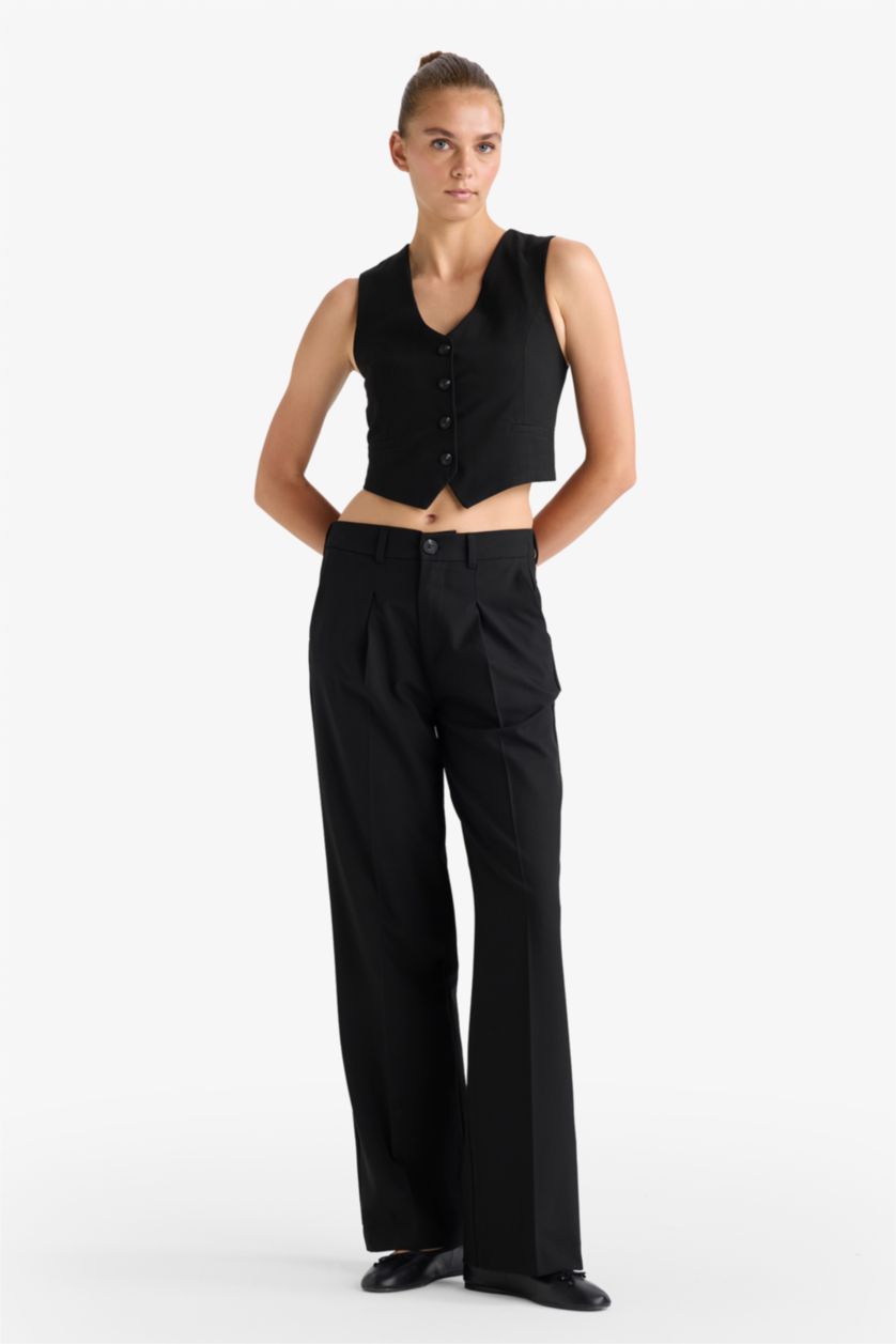 WOMAN Black Wide Leg Zip-Up High Waist Trousers
