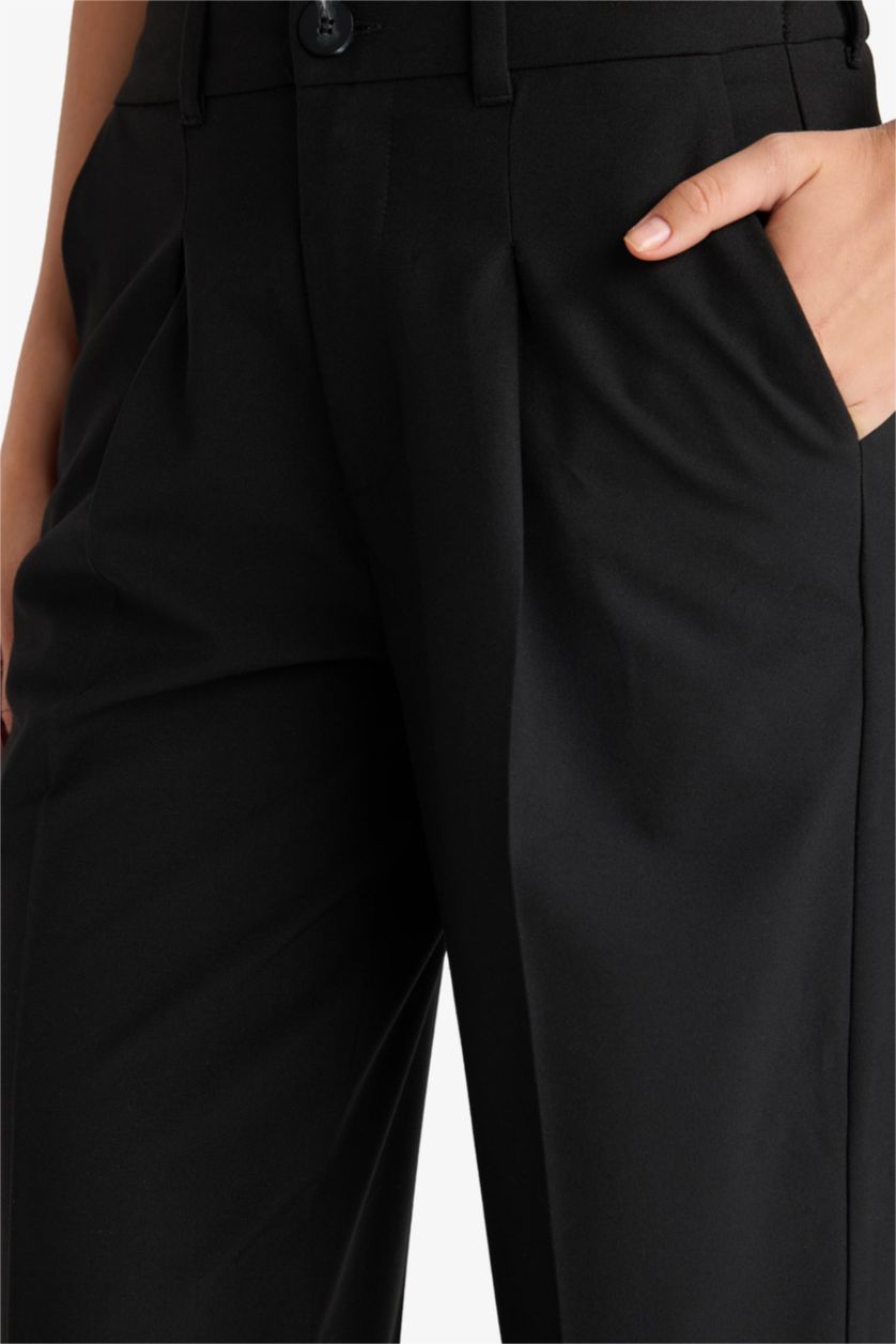 WOMAN Black Wide Leg Zip-Up High Waist Trousers
