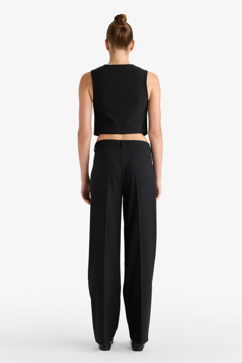 WOMAN Black Wide Leg Zip-Up High Waist Trousers
