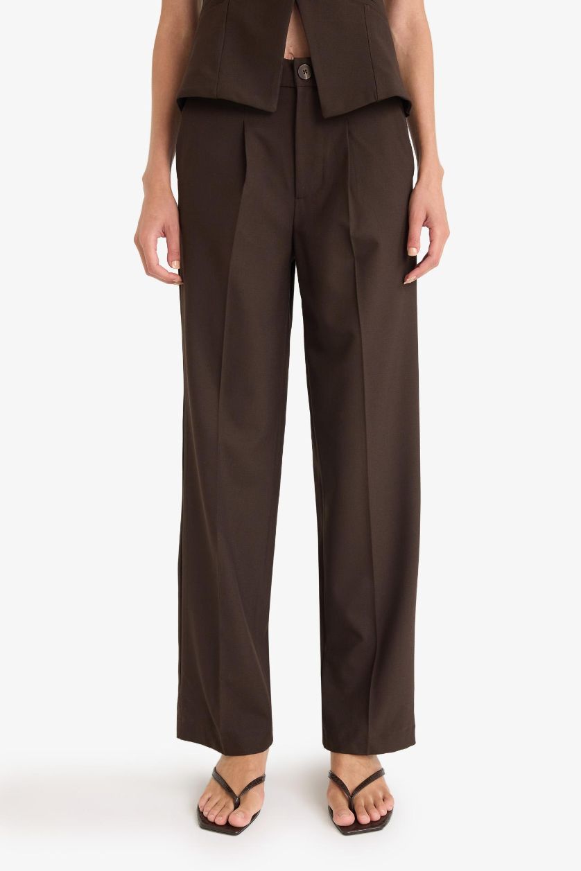 حريمي بني بنطلون وايد ليج برجل واسع بسوسته وخصر عالي