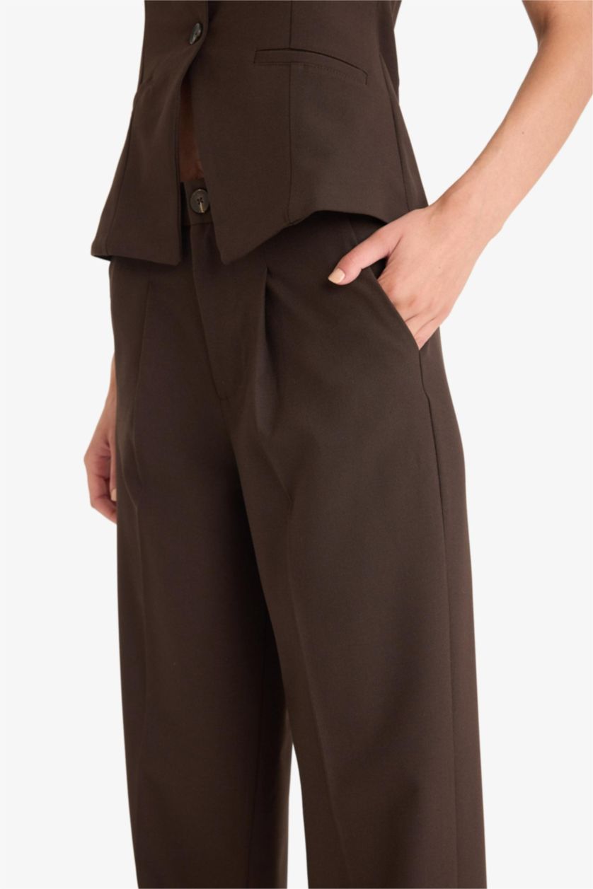 حريمي بني بنطلون وايد ليج برجل واسع بسوسته وخصر عالي