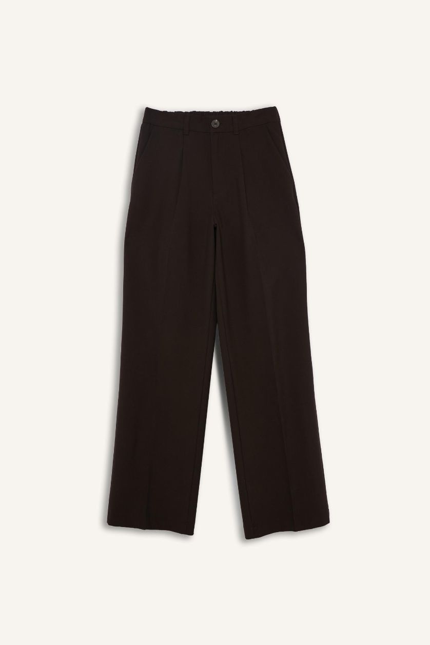 حريمي بني بنطلون وايد ليج برجل واسع بسوسته وخصر عالي