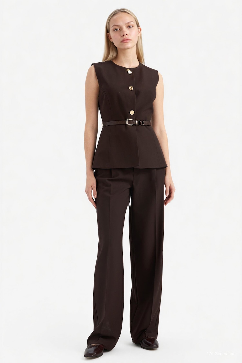 Kadın Kahve Straight Fit Pantolon
