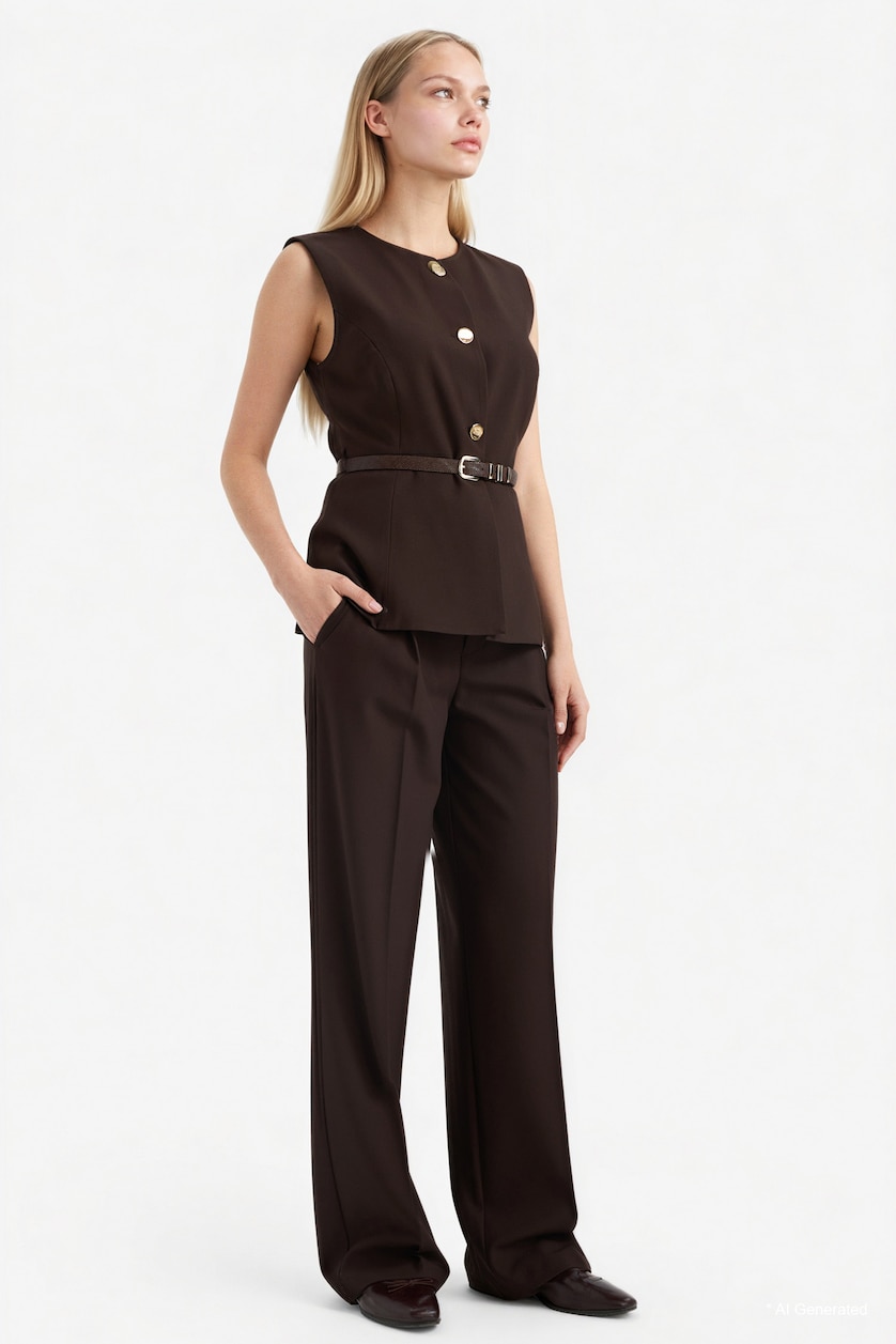 Kadın Kahve Straight Fit Pantolon
