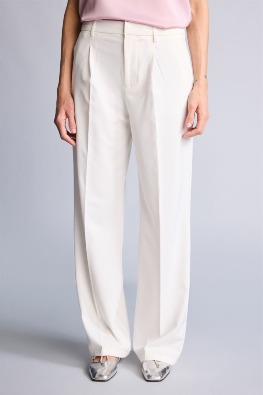 Kadın Kırık Beyaz Yüksek Bel Straıght Fıt Pantolon