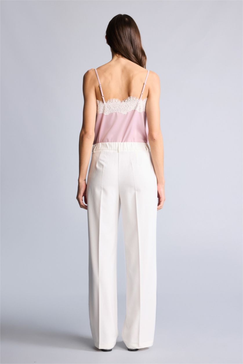 Kadın Kırık Beyaz Yüksek Bel Straıght Fıt Pantolon