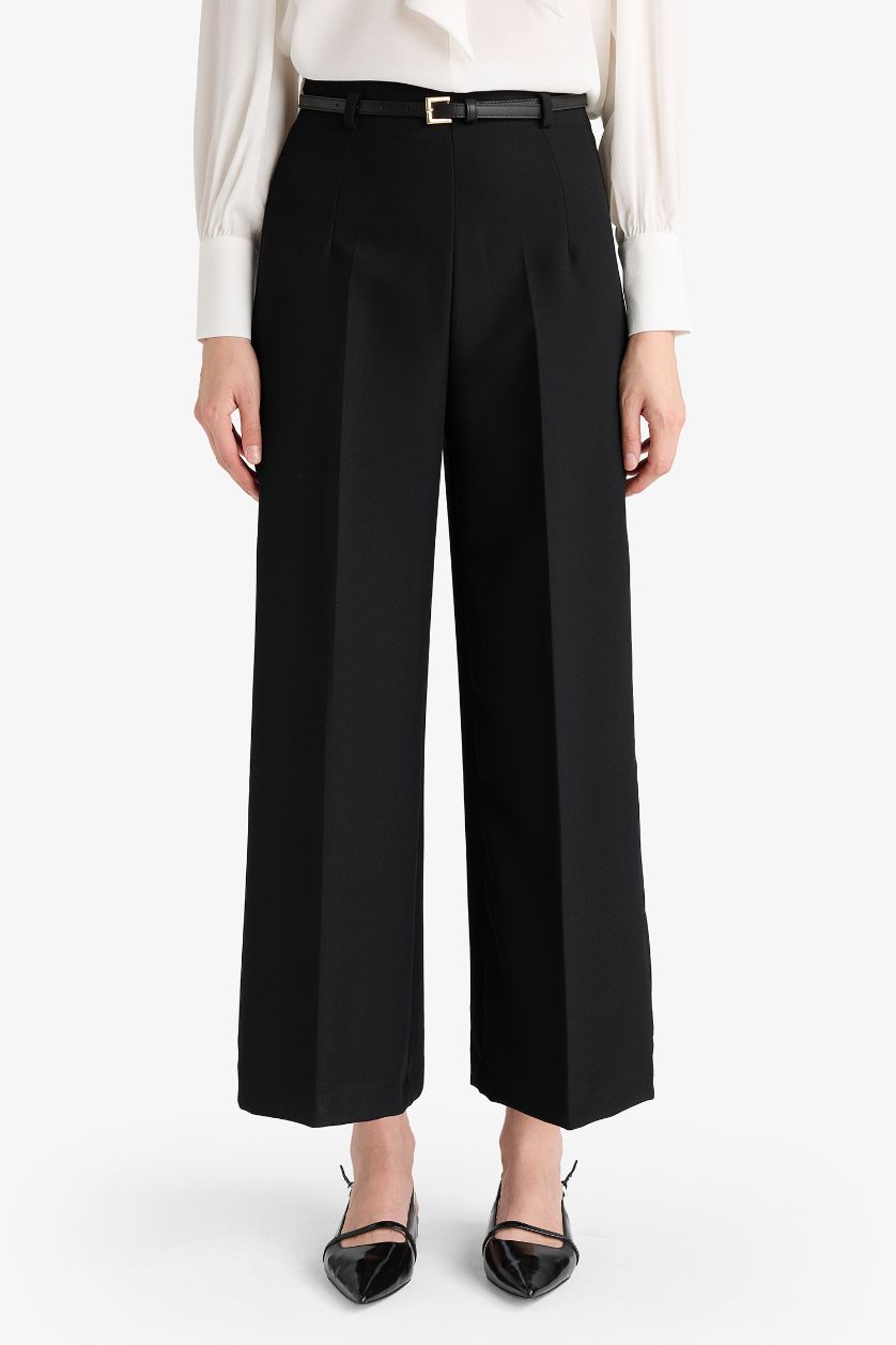 حريمي أسود بنطرون كولوت فيت بخصر عالي برجل عادي