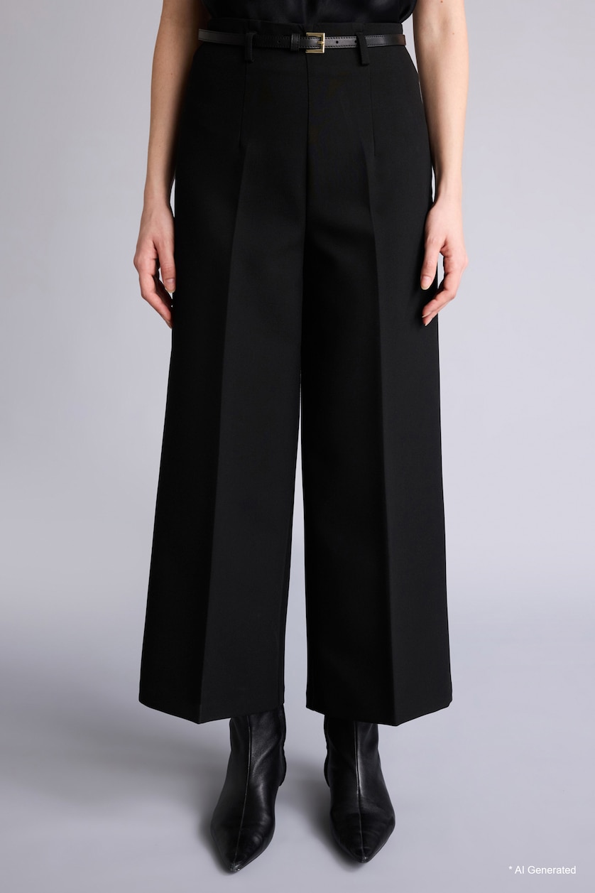 FEMME Noir Pantalon culotte à taille haute