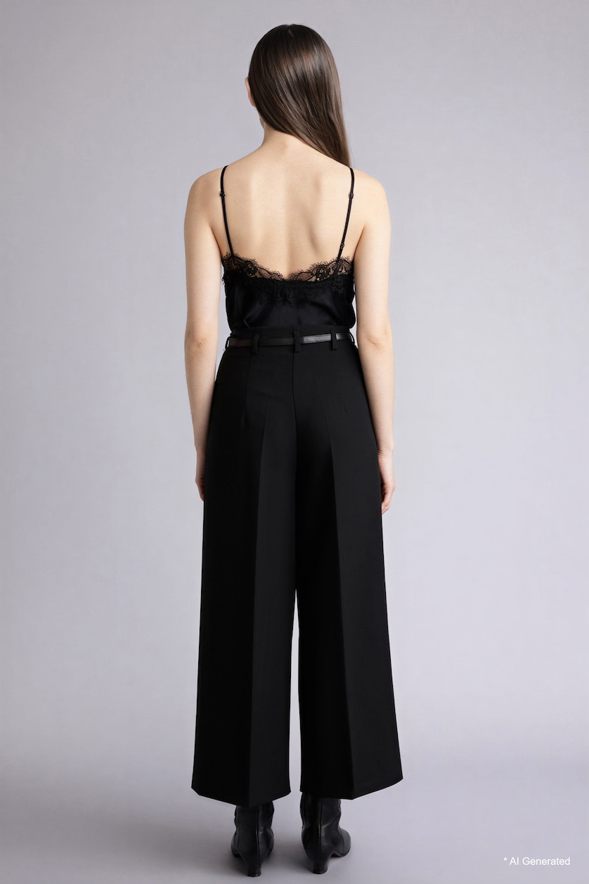 FEMME Noir Pantalon culotte à taille haute