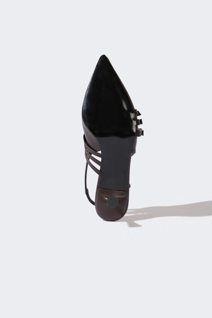 Woman Brown Woman Double Strap Faux Leather Heeled Sandals