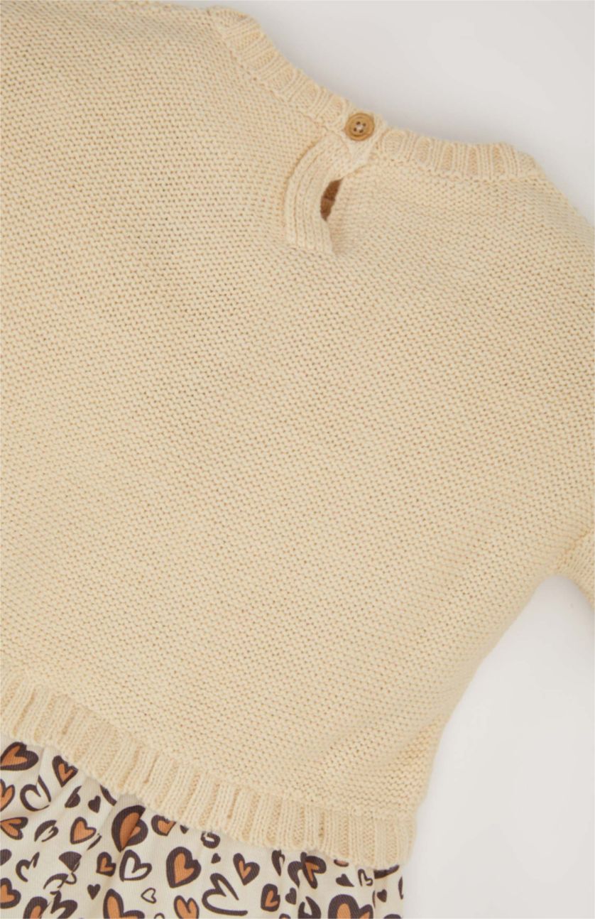 BABY GIRL Beige Baby Girl Long Sleeve Skirt Patterned Dress