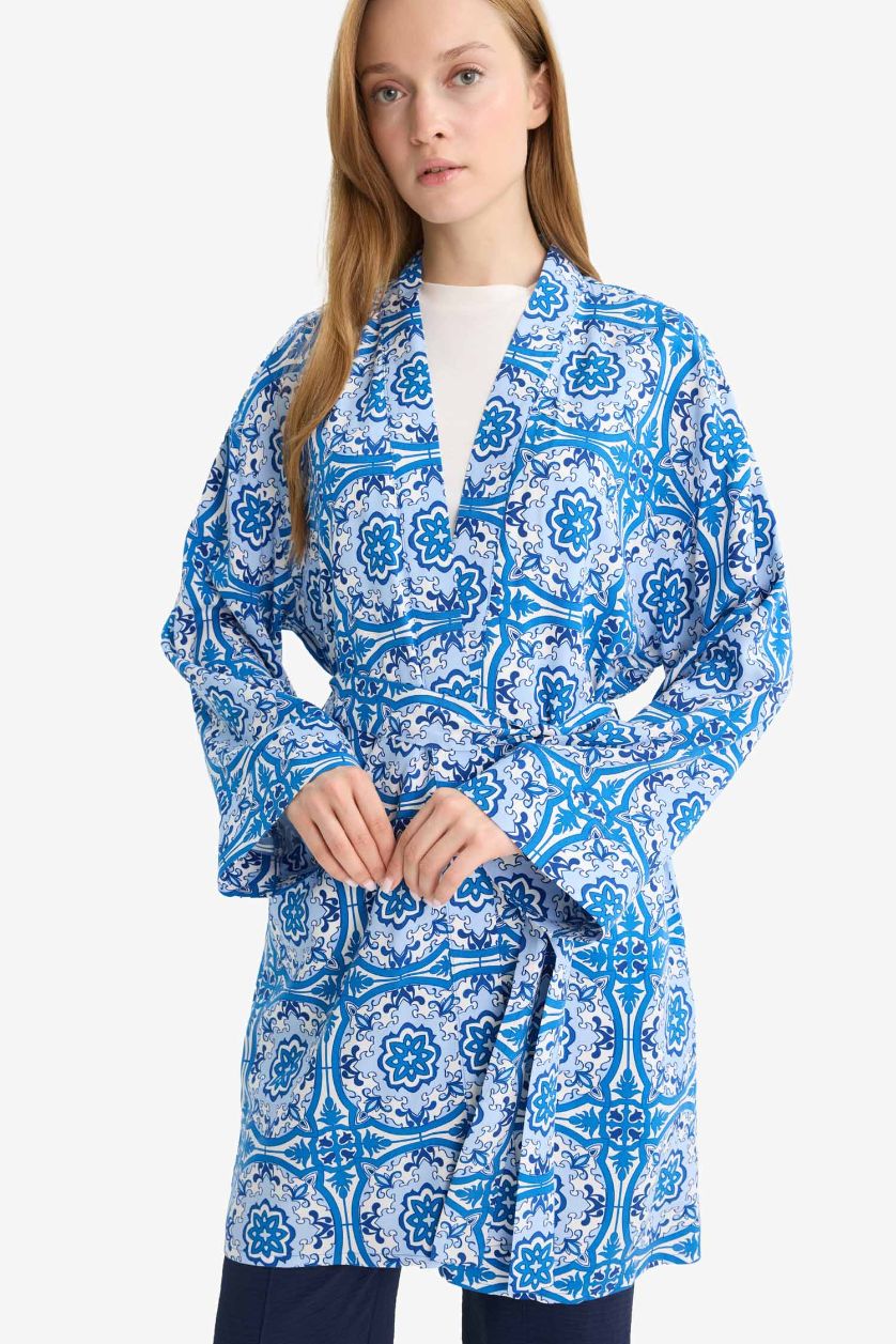 WOMAN Royal Relax Fit Crew Neck Patterned Viscose Kimono