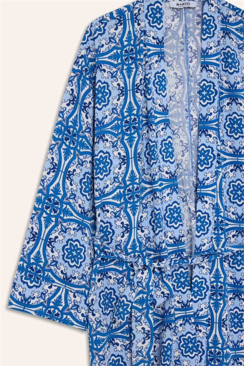 WOMAN Royal Relax Fit Crew Neck Patterned Viscose Kimono