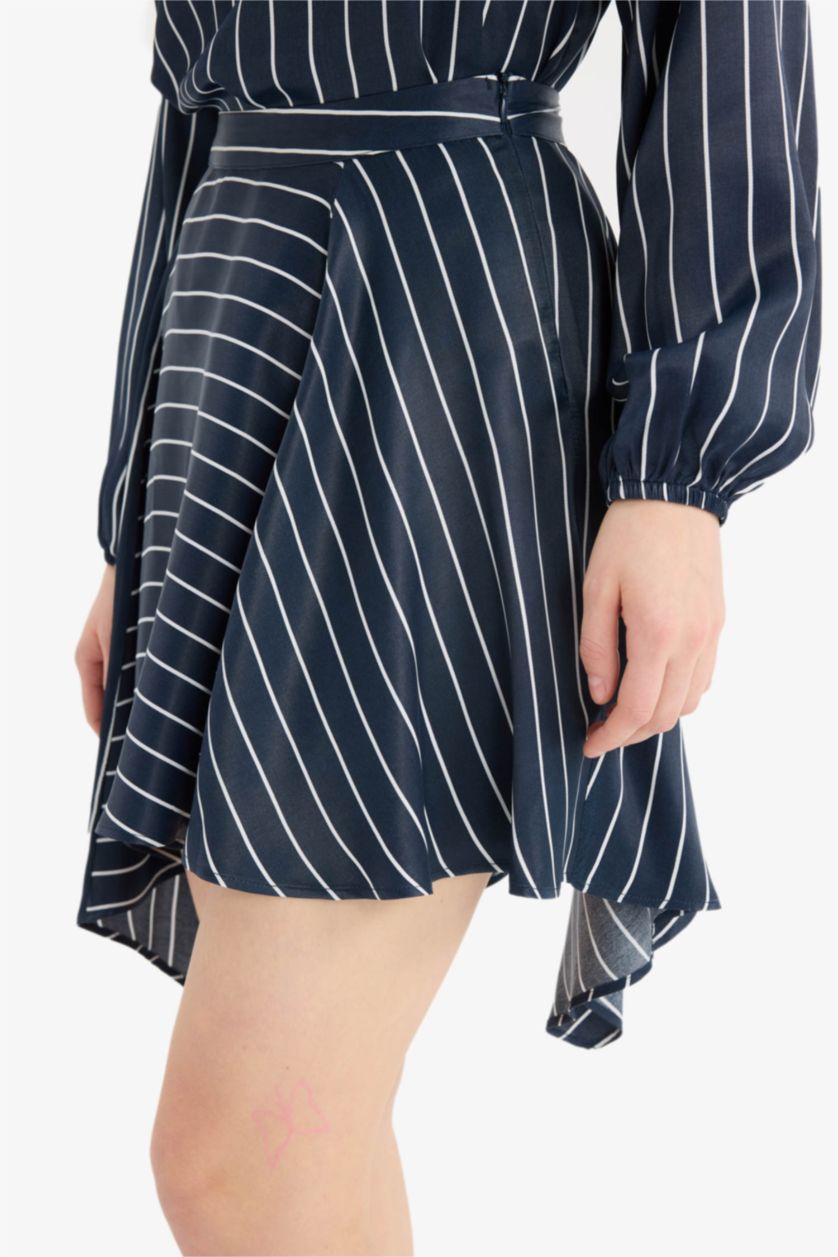 Woman NAVY Asymmetric Striped Satin High Waist Skirt