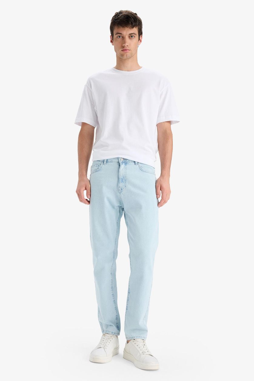 Man Ice Blue Cotton 90's Slim Fit High Waist Skinny Leg Jeans