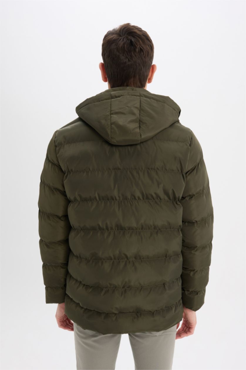 رجال كاكي قمصلة نفخ قصة عادية بغطاء للرأس بسحاب وجيب