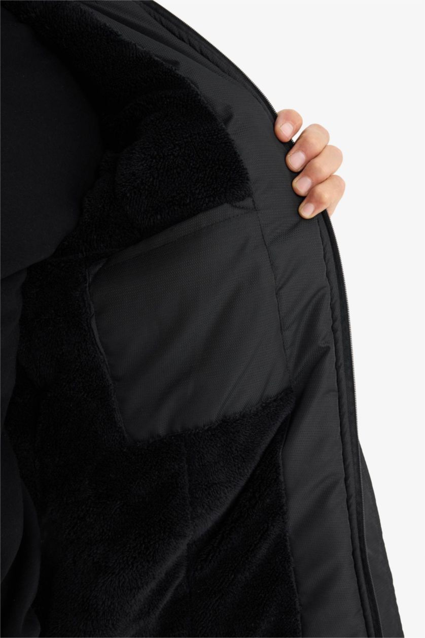 HOMME Noir Manteau à capuche imperméable avec doublure en polaire