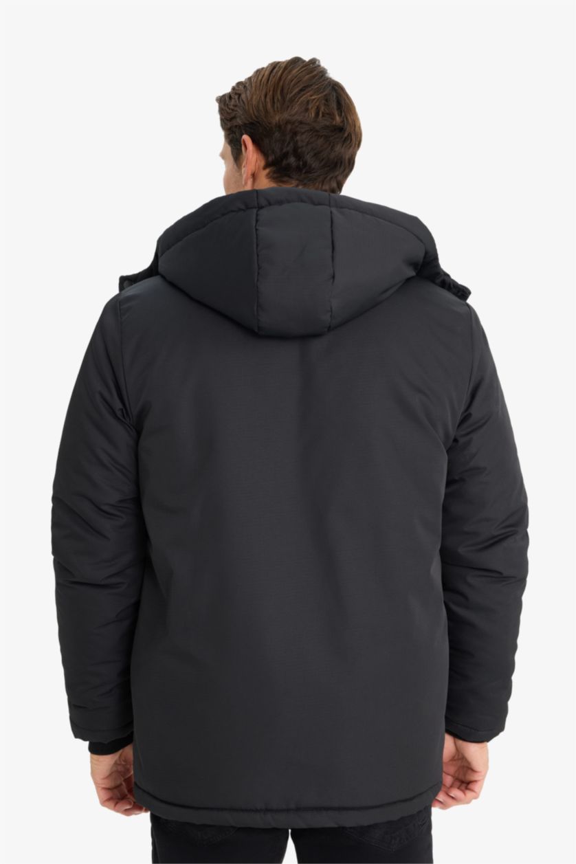 HOMME Noir Manteau à capuche imperméable avec doublure en polaire
