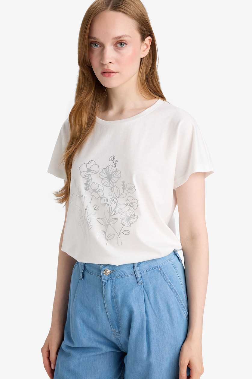 WOMAN Ecru Regular Fit Short Sleeve T-Shirt